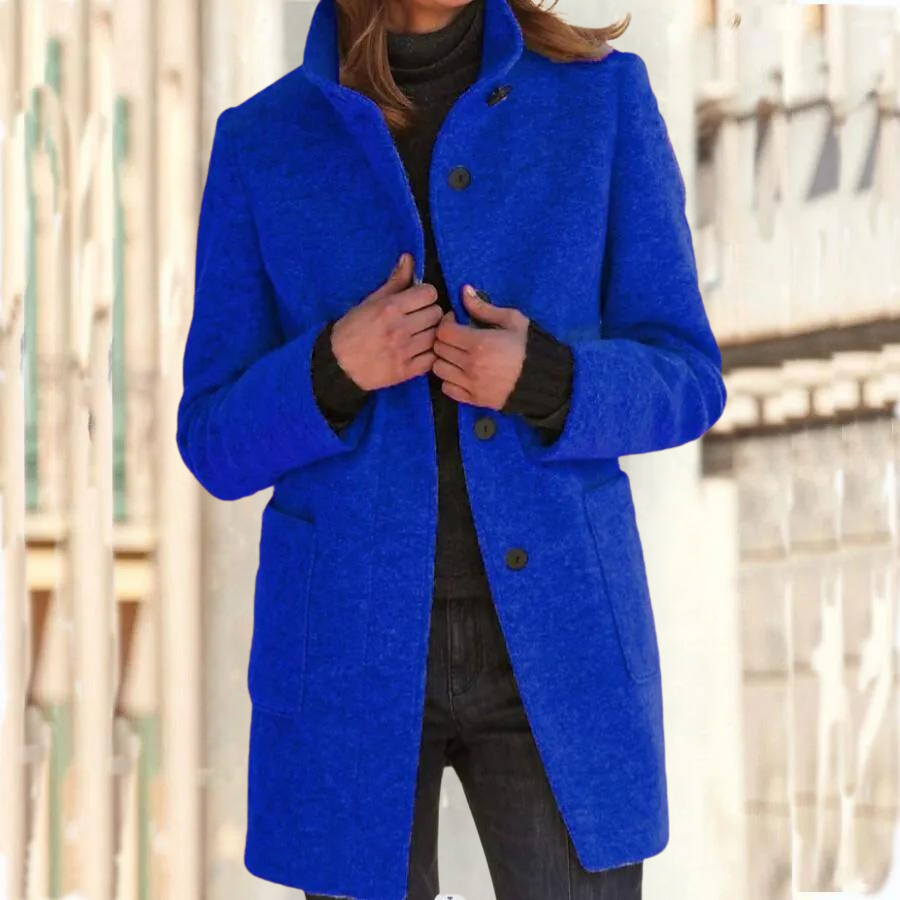 Elegant stand up collar coat for women