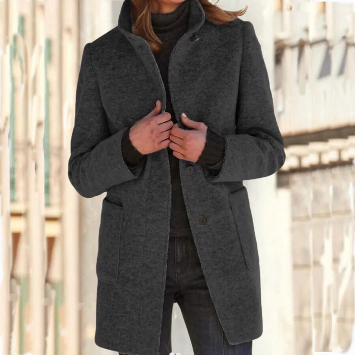 Elegant stand up collar coat for women