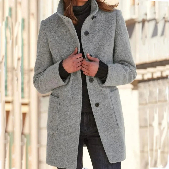 Elegant stand up collar coat for women