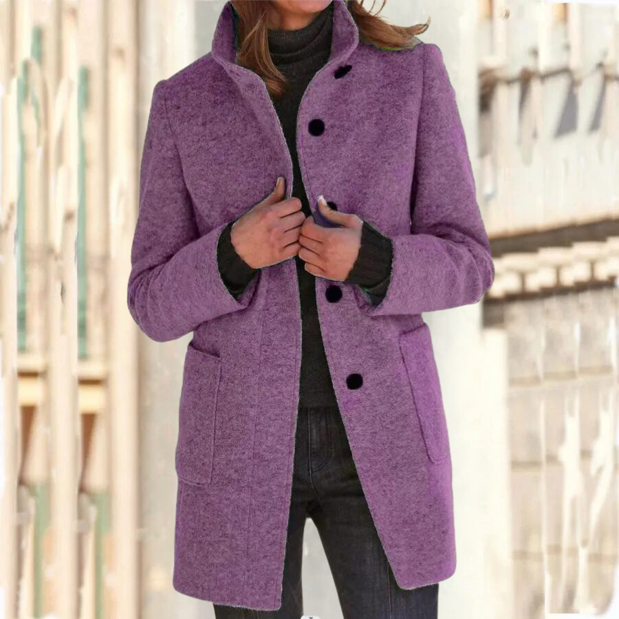 Elegant stand up collar coat for women