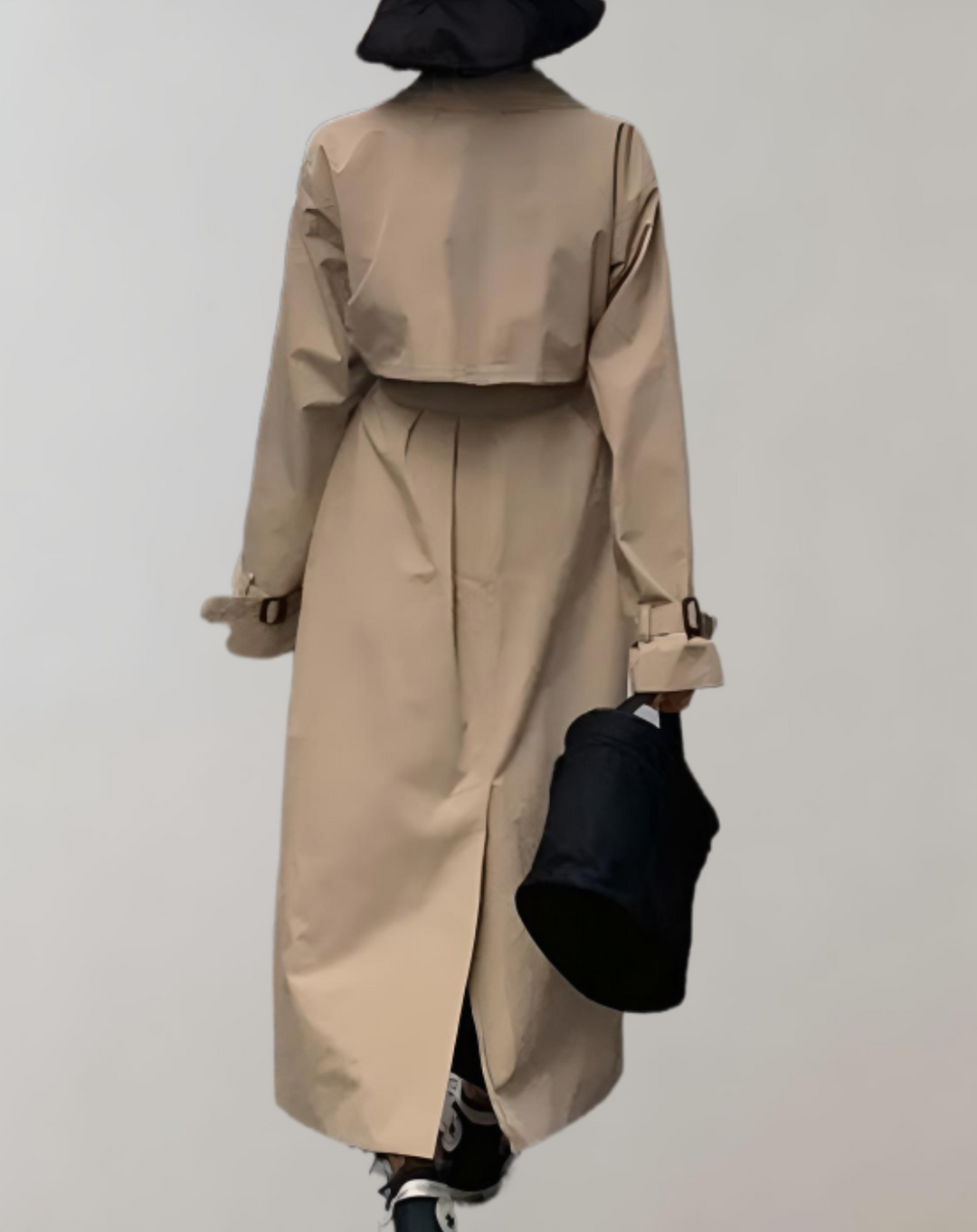 Women's long trench coat with belt and buttons