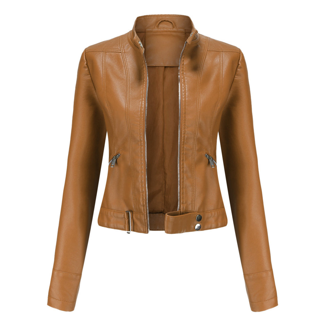 Stylish leather jacket for women with belt