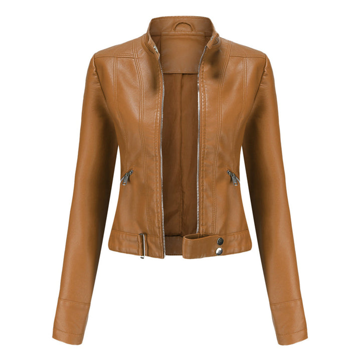 Stylish leather jacket for women with belt