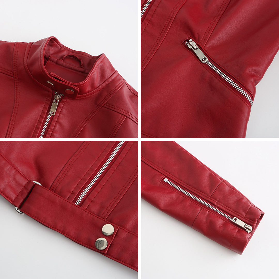 Stylish leather jacket for women with belt