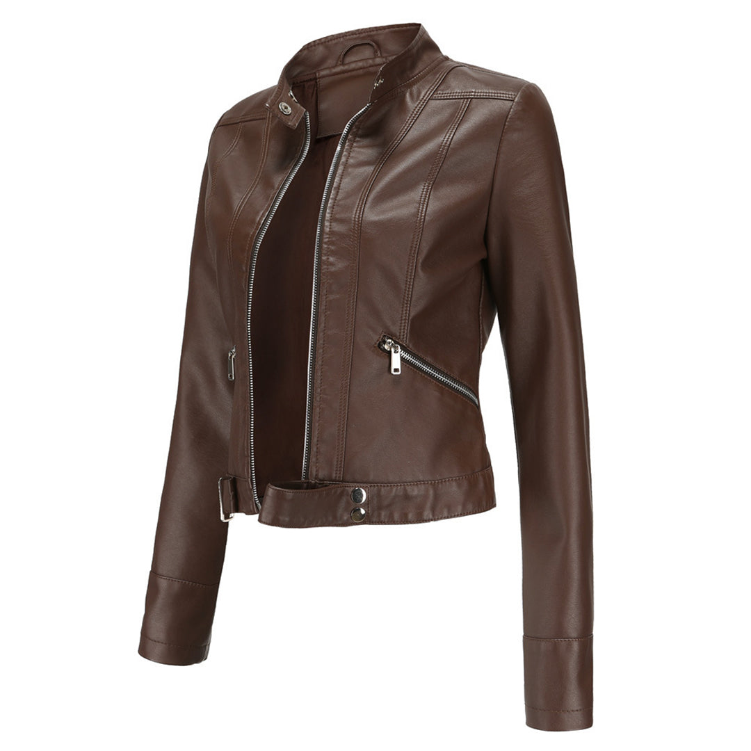 Stylish leather jacket for women with belt