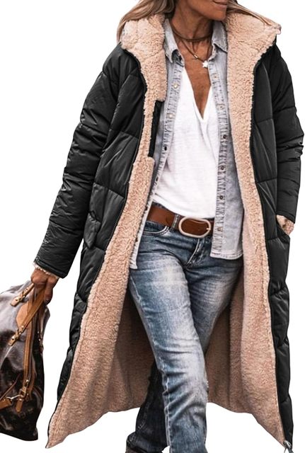 Long Puffer Jacket with Hood for Women