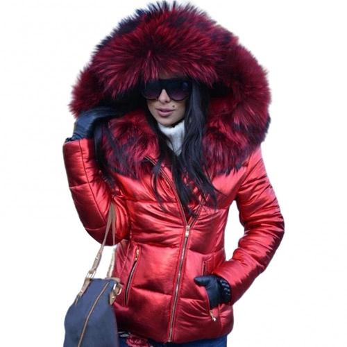 Women's fur hooded and quilted winter jacket