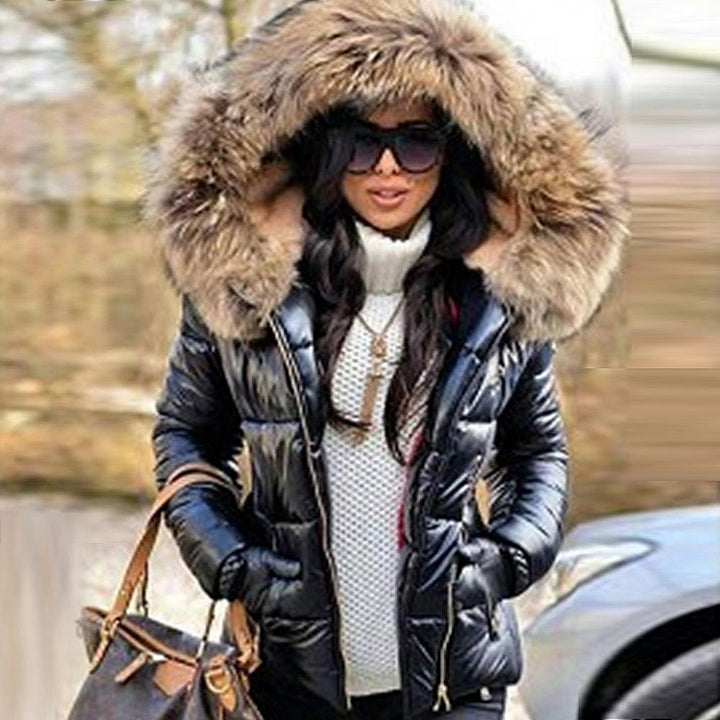 Women's fur hooded and quilted winter jacket