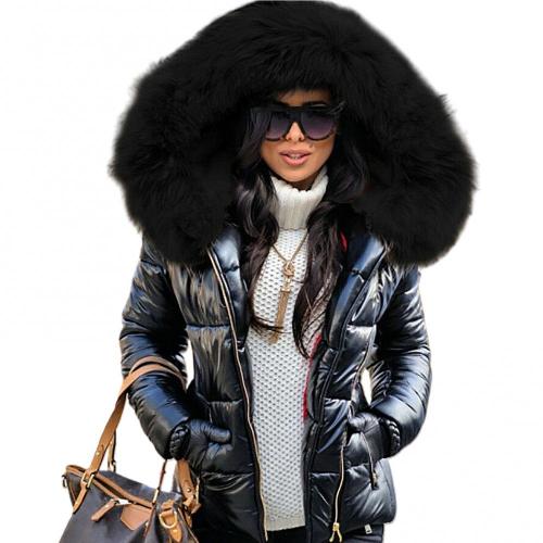 Women's fur hooded and quilted winter jacket