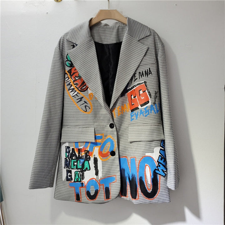 Oversized Blazer with Text for Women