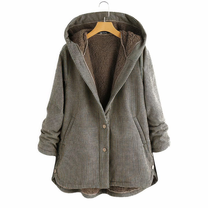 Women's Checked Wool Coat with Hood