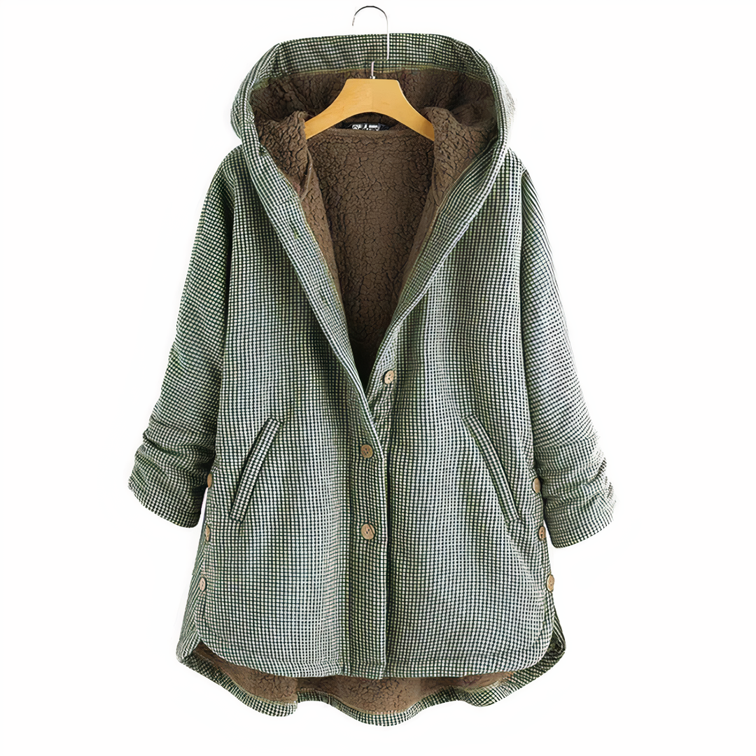 Women's Checked Wool Coat with Hood