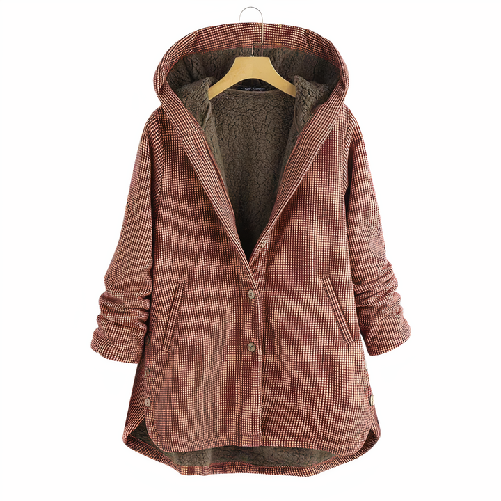 Women's Checked Wool Coat with Hood