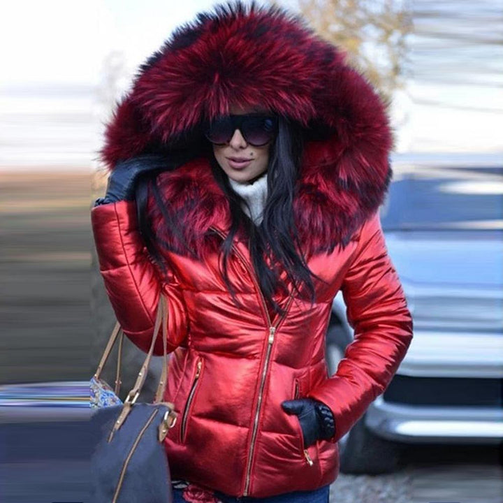 Women's fur hooded and quilted winter jacket