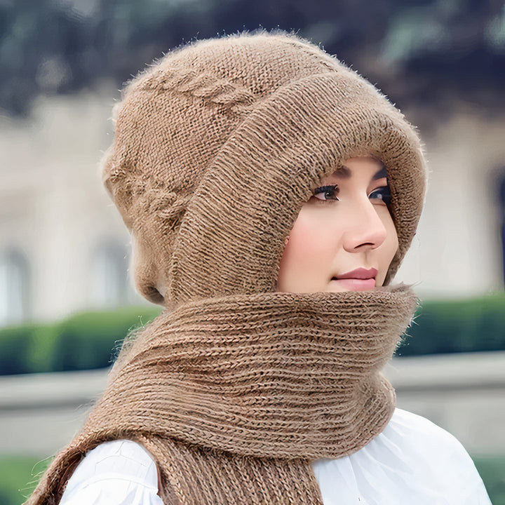 2-in-1 Wool ladies beanie + scarf