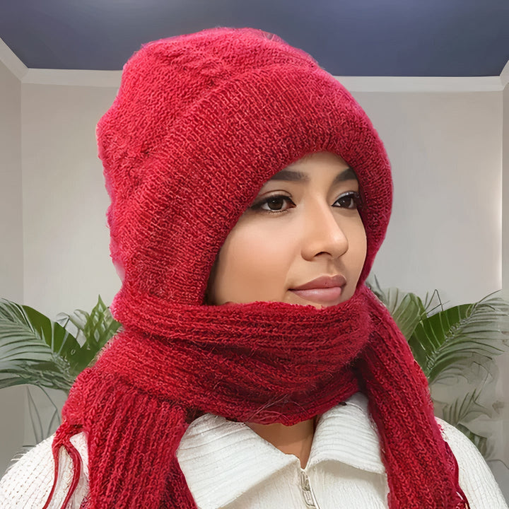 2-in-1 Wool ladies beanie + scarf