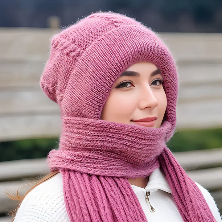 2-in-1 Wool ladies beanie + scarf