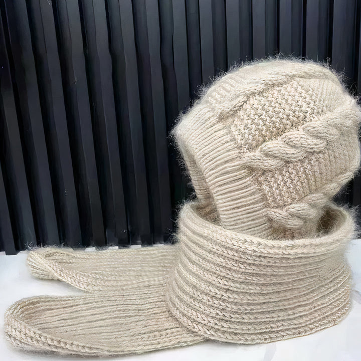 2-in-1 Wool ladies beanie + scarf