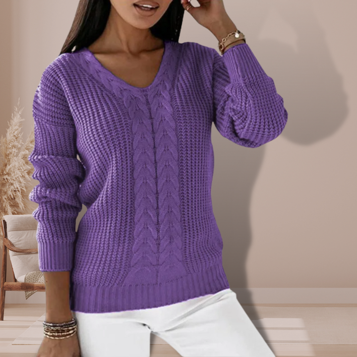 Women's Cable Sweater With V-neck