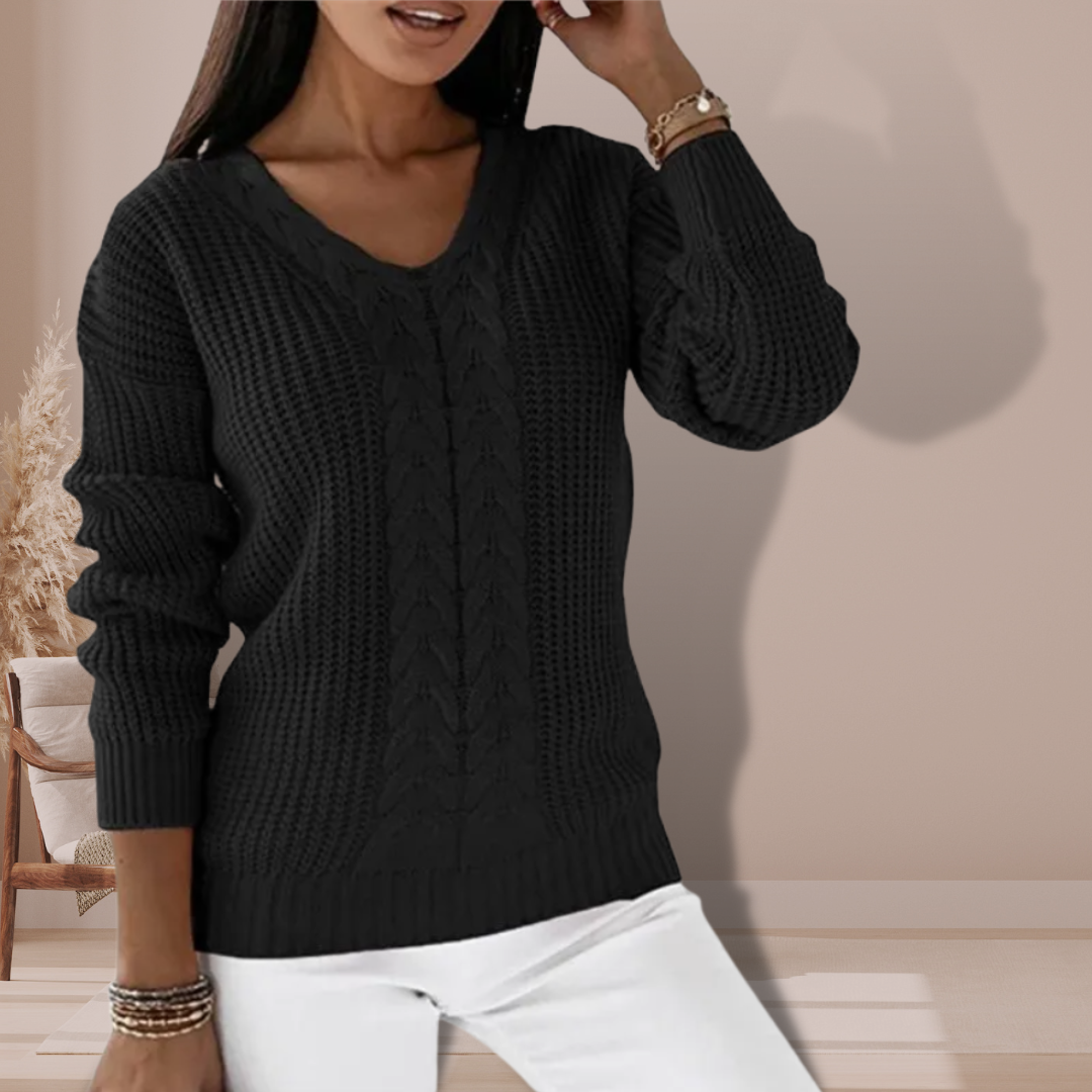 Women's Cable Sweater With V-neck