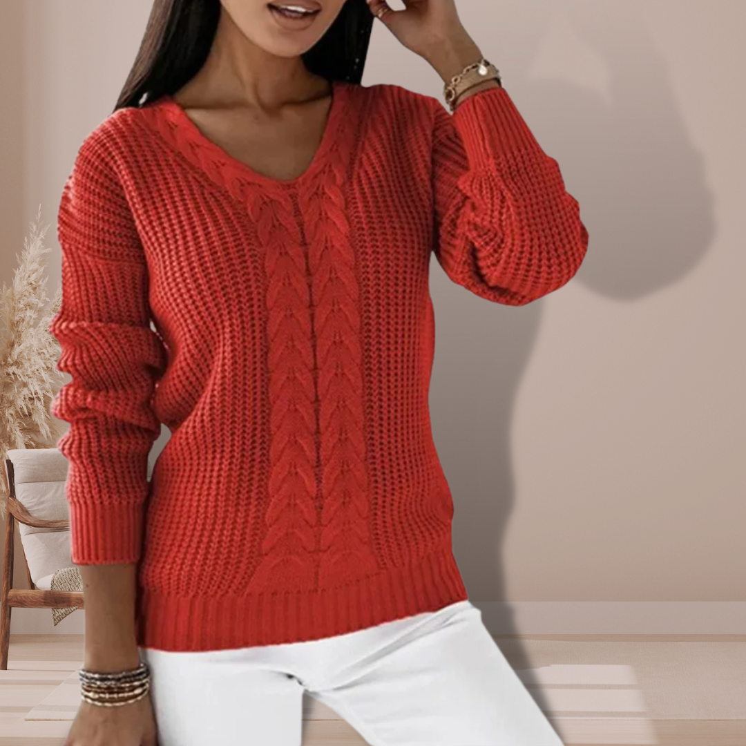 Women's Cable Sweater With V-neck