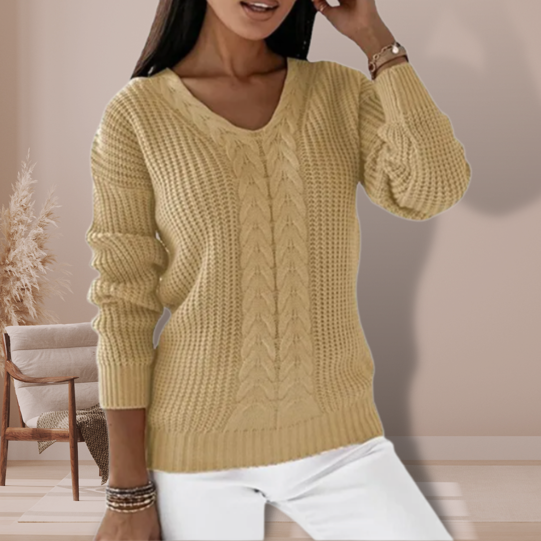 Women's Cable Sweater With V-neck