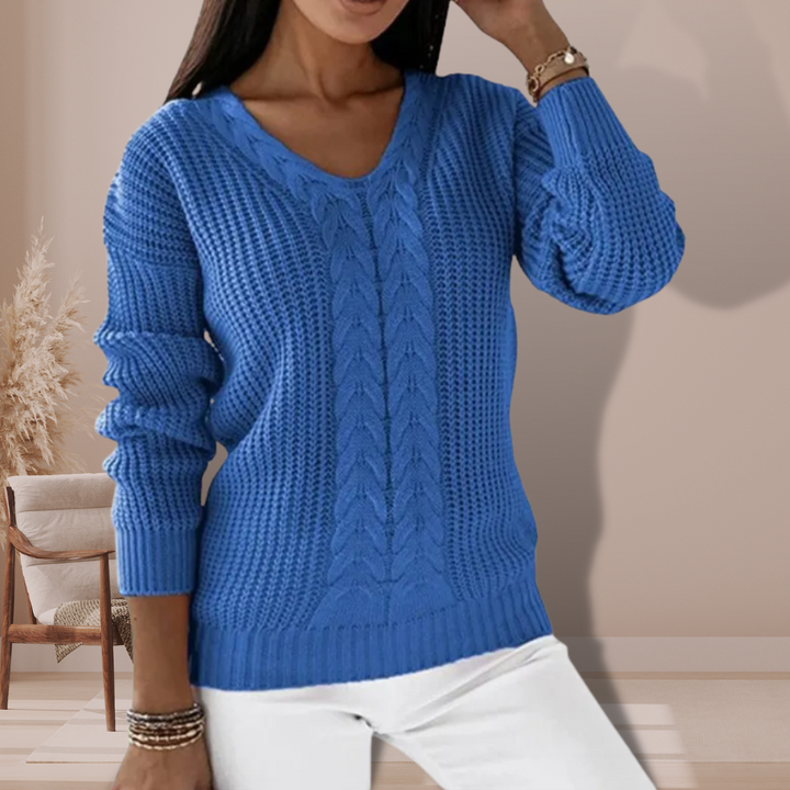 Women's Cable Sweater With V-neck