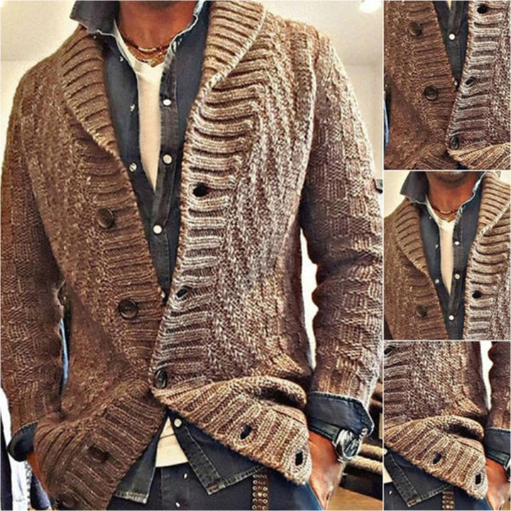 Men's warm knitted cardigan with buttons