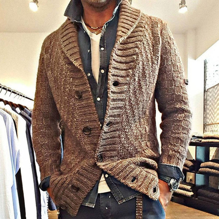 Men's warm knitted cardigan with buttons