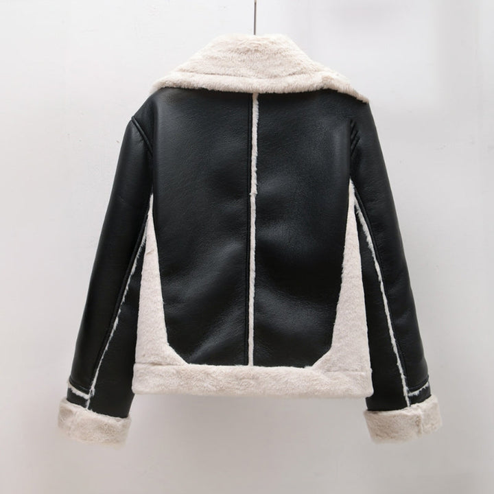 Stylish leather jacket with faux fur for women