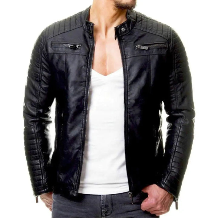 Windproof men's leather jacket