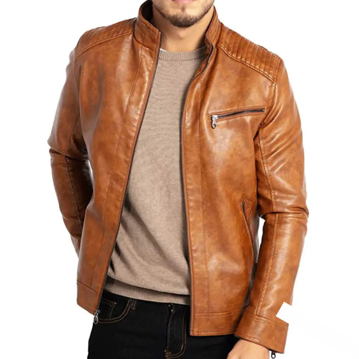 Windproof men's leather jacket