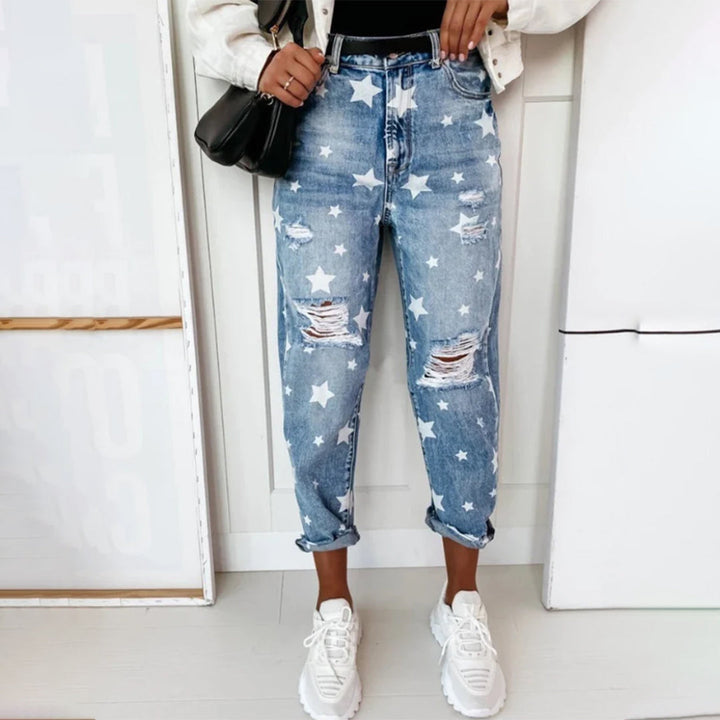 Jeans with rips and stars print ladies