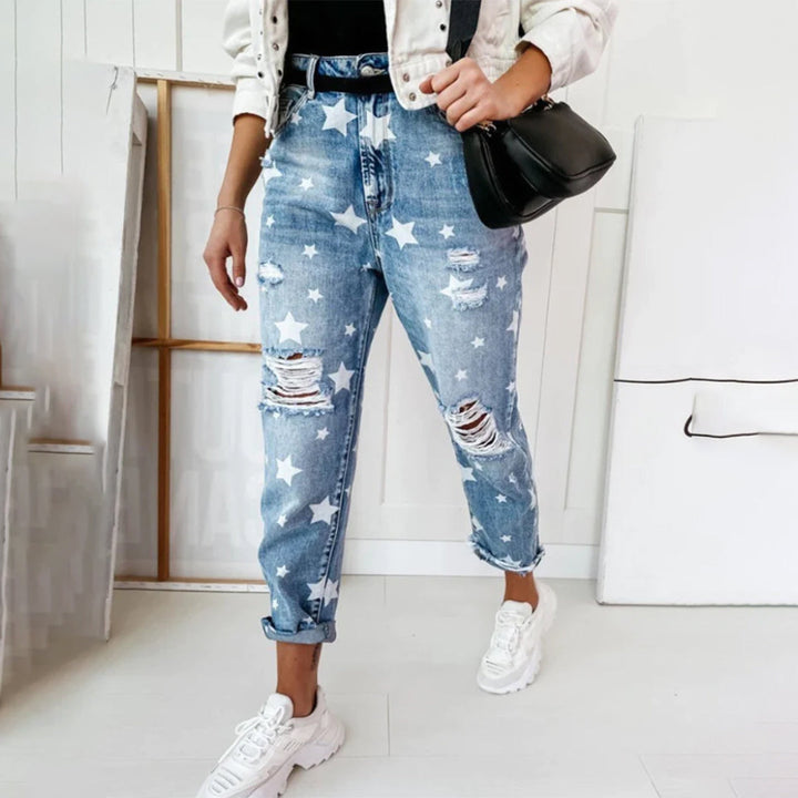 Jeans with rips and stars print ladies