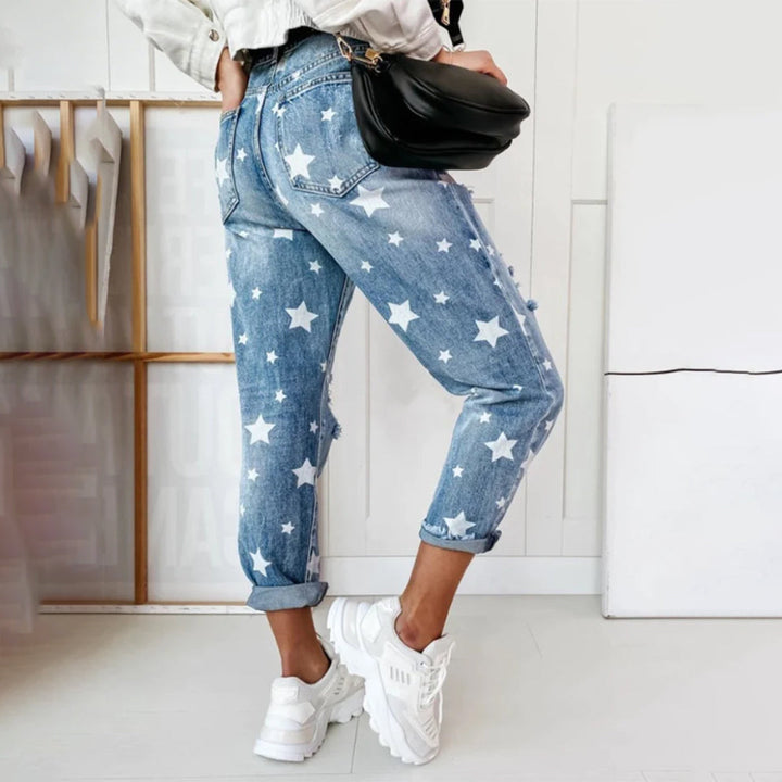 Jeans with rips and stars print ladies