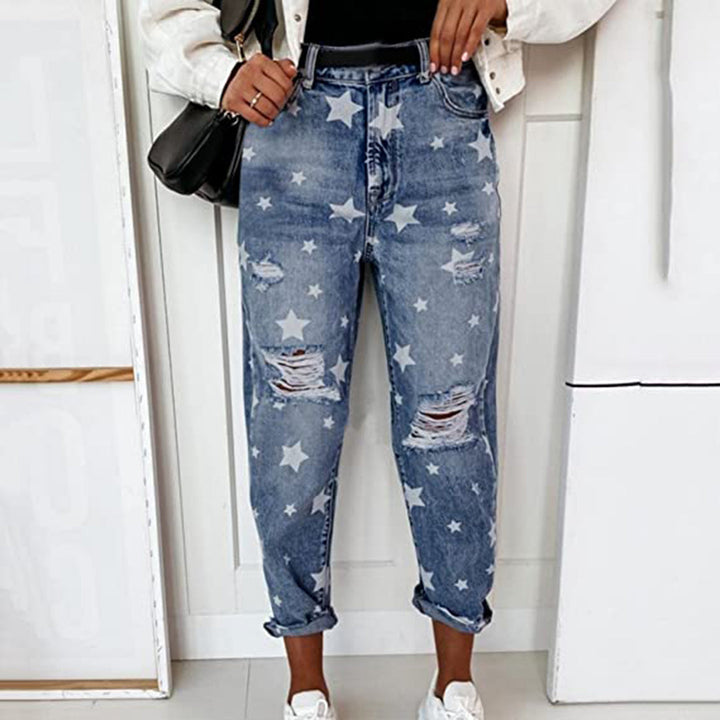 Jeans with rips and stars print ladies