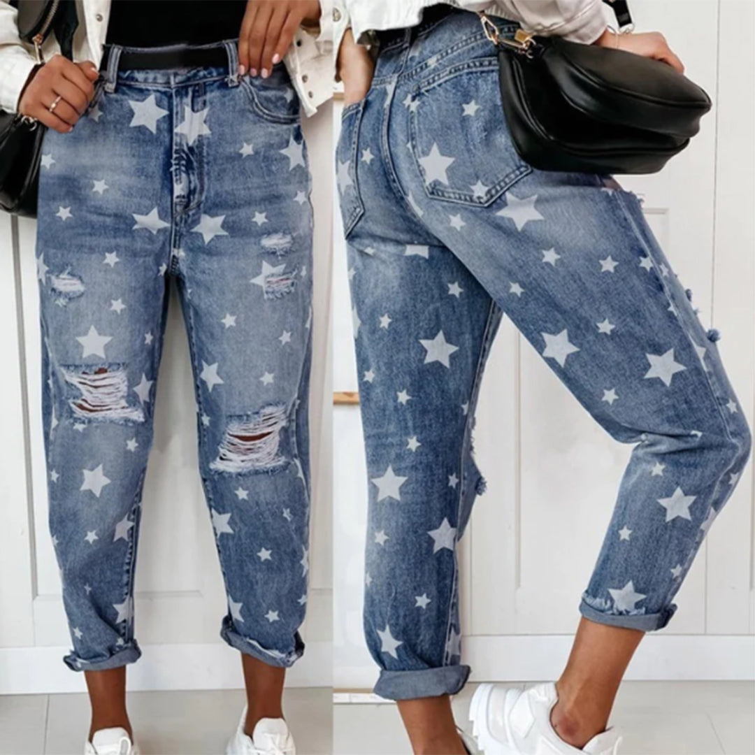 Jeans with rips and stars print ladies