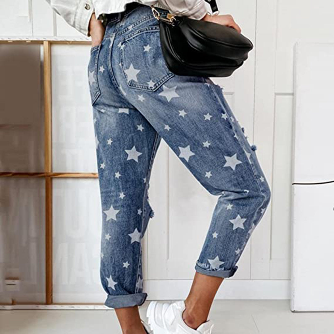 Jeans with rips and stars print ladies