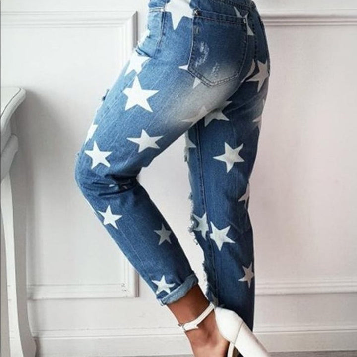 Jeans with rips and stars print ladies