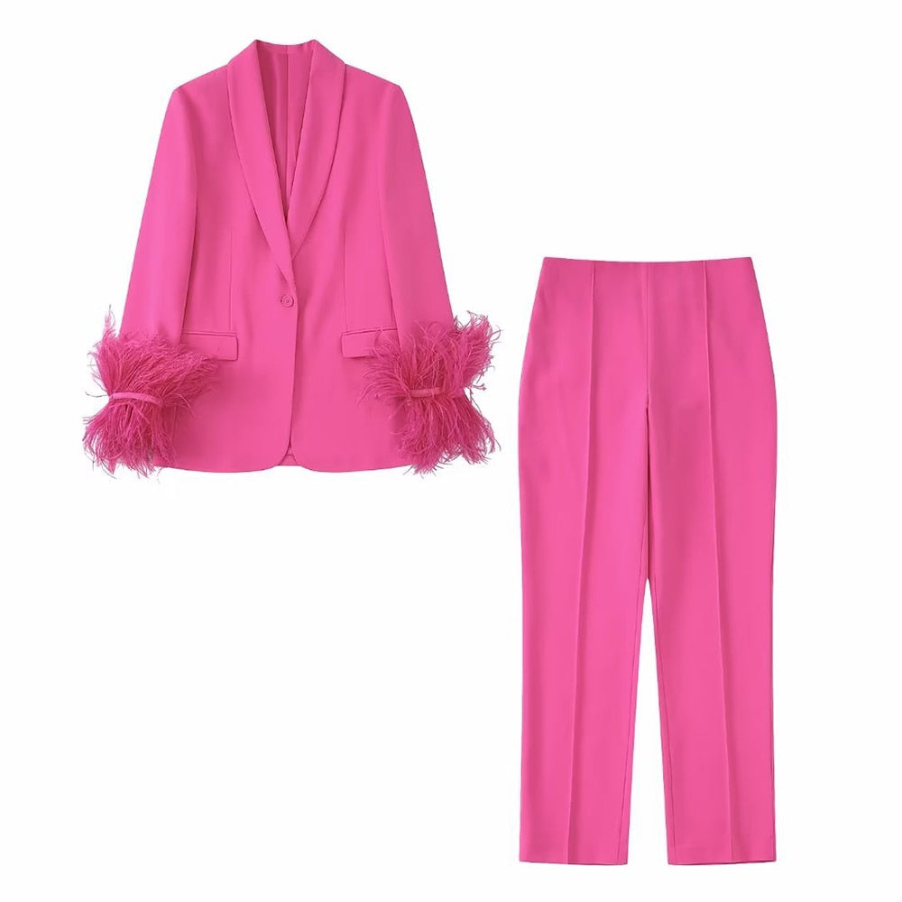 Pink Suit with Feathers for Women