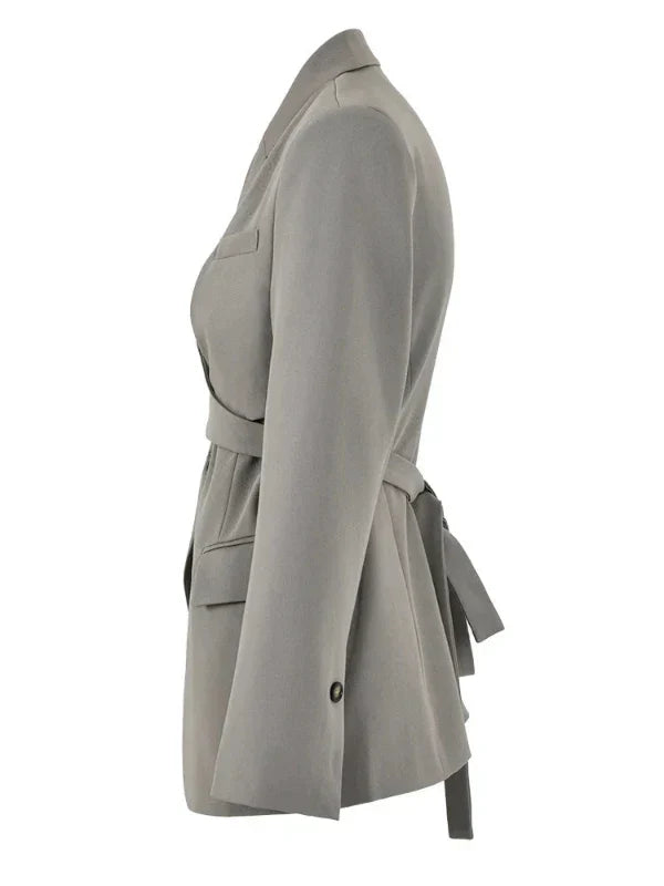 Women's Blazer in grey-green with crossover lace-up design and one-button fastening