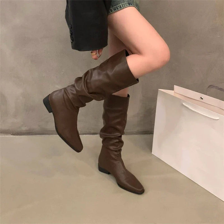 Fashionable long knee boots with block heel for women