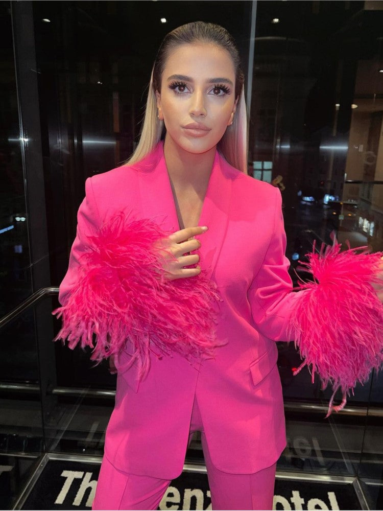 Pink Suit with Feathers for Women