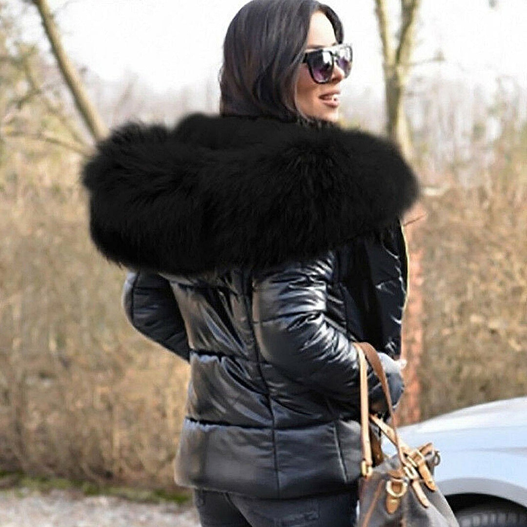 Women's fur hooded and quilted winter jacket