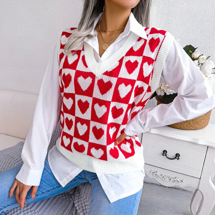 V-neck cardigan with heart print for women