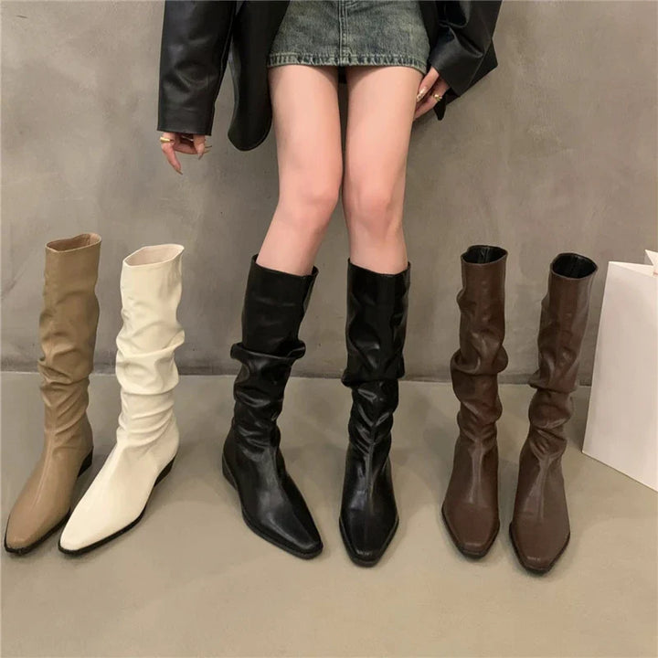 Fashionable long knee boots with block heel for women