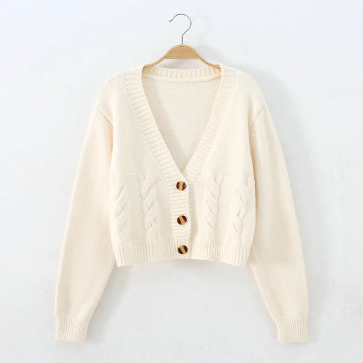 Ladies cardigan with v-neck and buttons