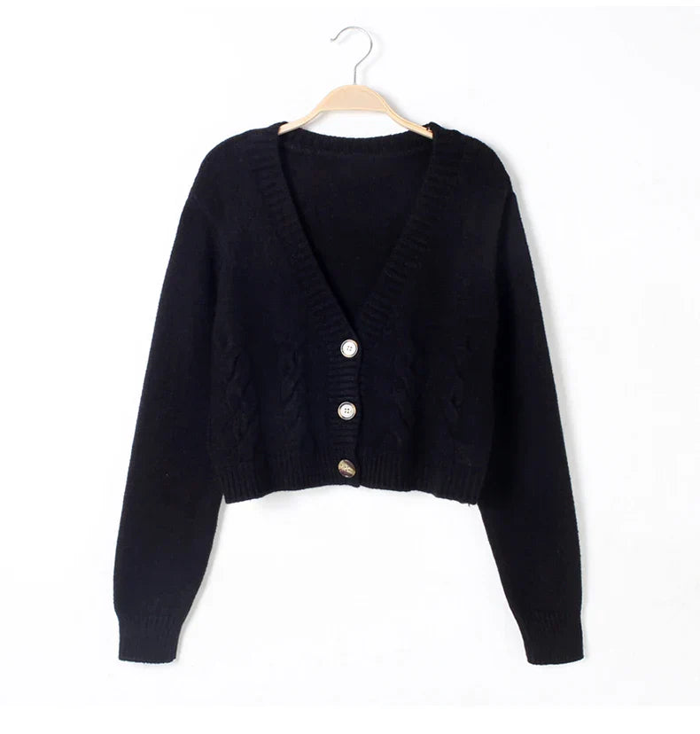 Ladies cardigan with v-neck and buttons