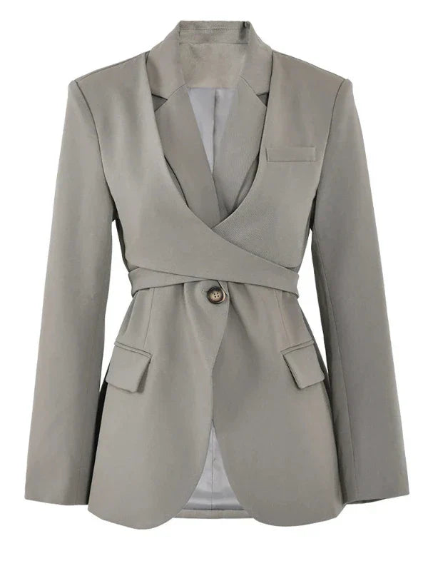 Women's Blazer in grey-green with crossover lace-up design and one-button fastening