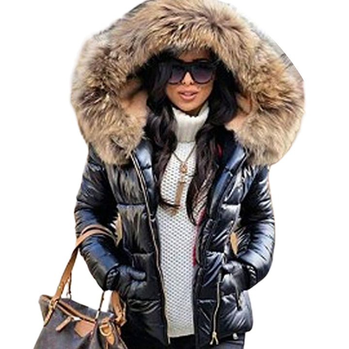 Women's fur hooded and quilted winter jacket